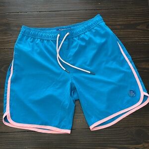 Ⓜ️ Mr. Mister Swim Solid Retro Stripe Swim Trunks Blue Pink in good condition.